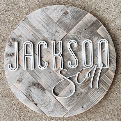 Herringbone | Custom 3D Name Sign | Farmhouse Chic Home Decor