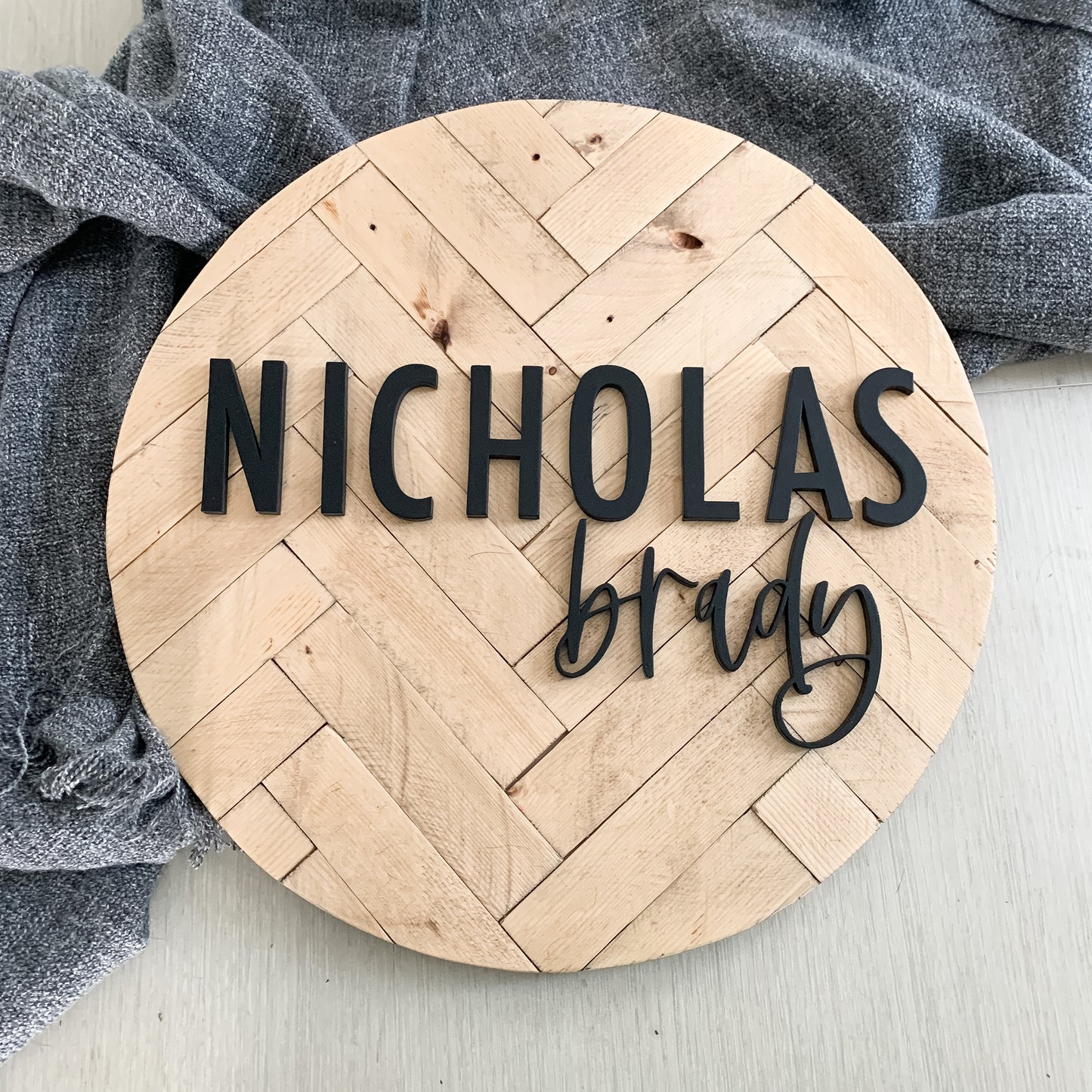 Herringbone | Custom 3D Name Sign | Farmhouse Chic Home Decor