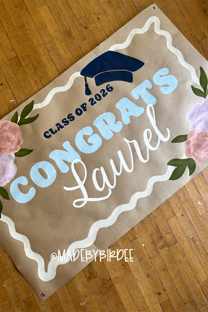 Floral Grad | Custom Graduation Banner | Personalized Party Decor