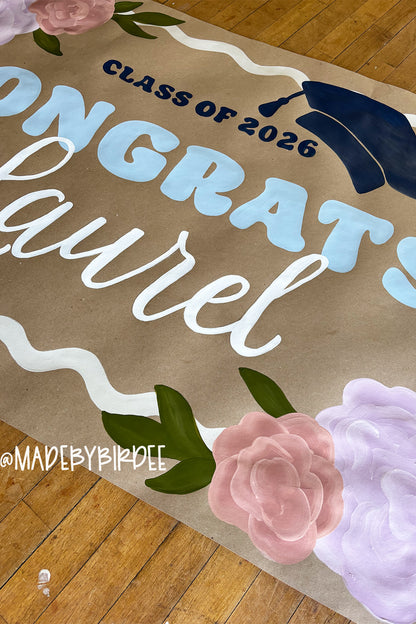 Floral Grad | Custom Graduation Banner | Personalized Party Decor